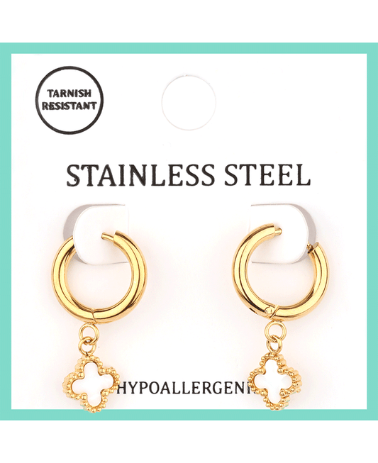 Stainless w/ Clover Hoop Earring