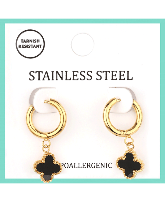 Stainless w/ Clover Hoop Earring