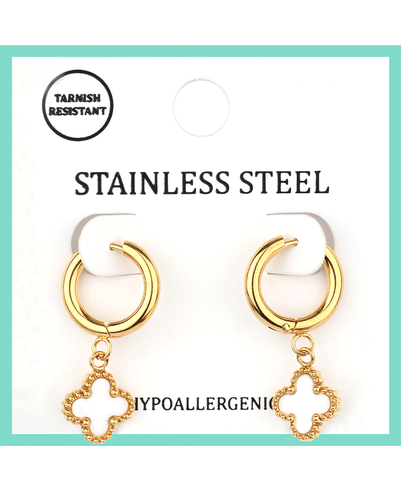 Stainless w/ Clover Hoop Earring