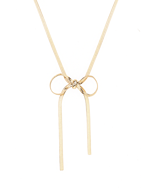 Bow Herringbone Short Necklace - 18"