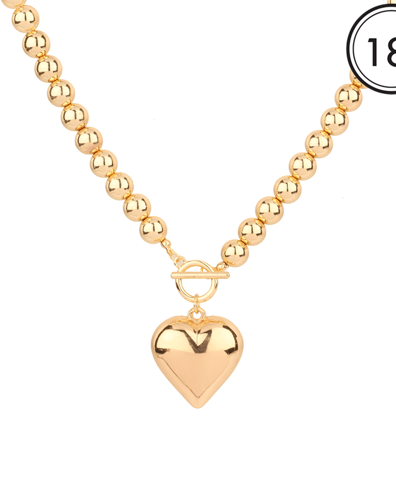 Heart Pendant CCB Ball Toggle Necklace - 18"