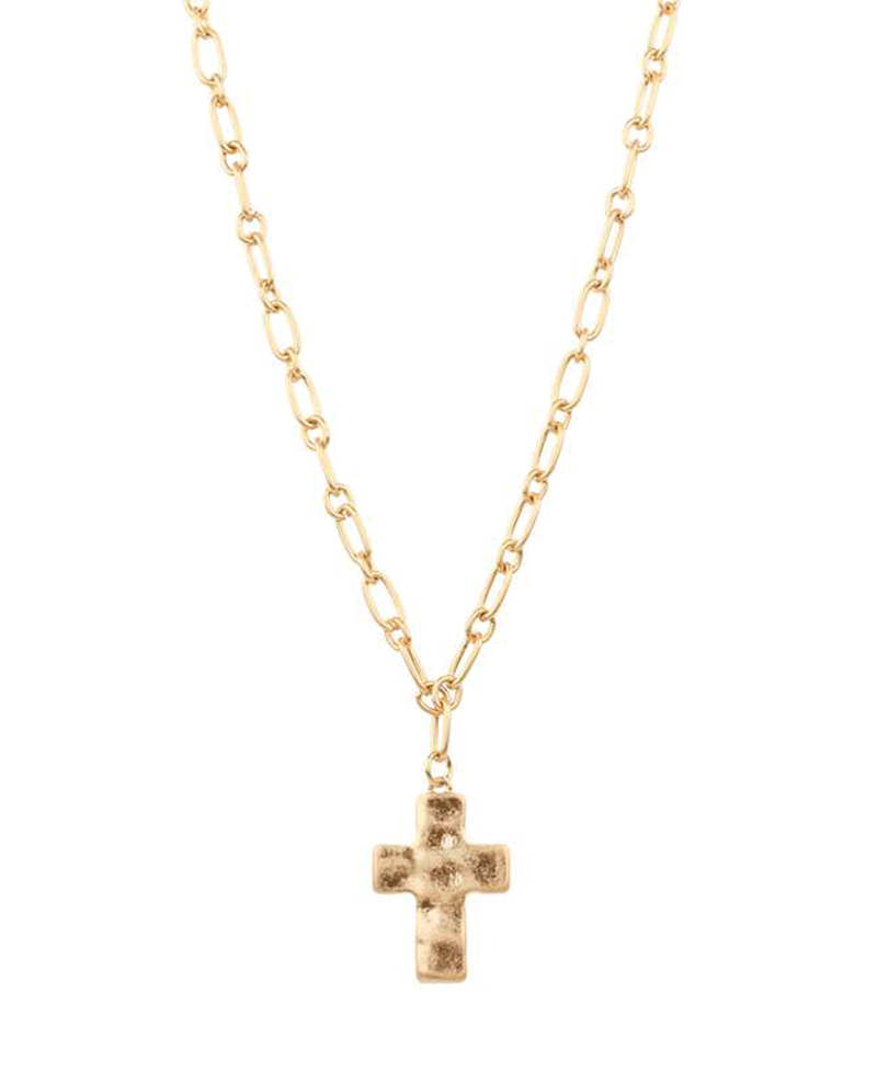 Cross Metal Link Necklace -18"