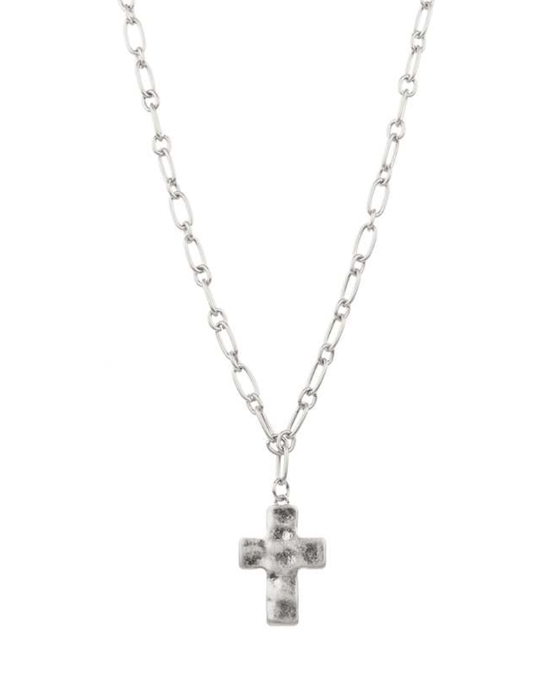 Cross Metal Link Necklace -18"