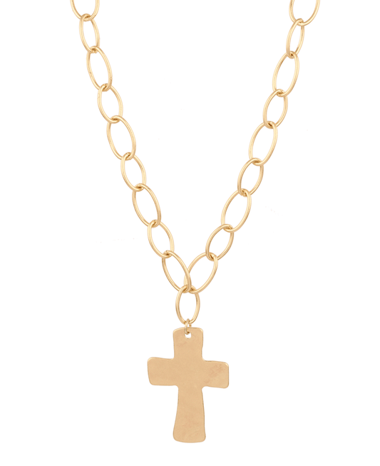 Cross Metal Link Necklace - 18"