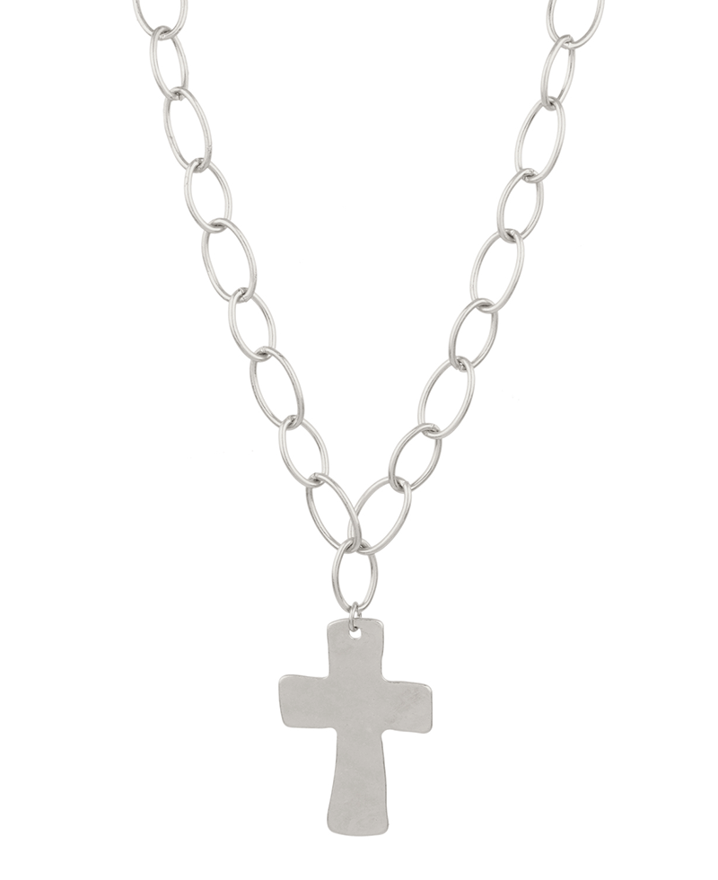 Cross Metal Link Necklace - 18"