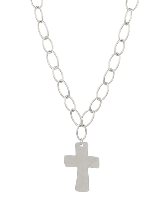 Cross Metal Link Necklace - 18"