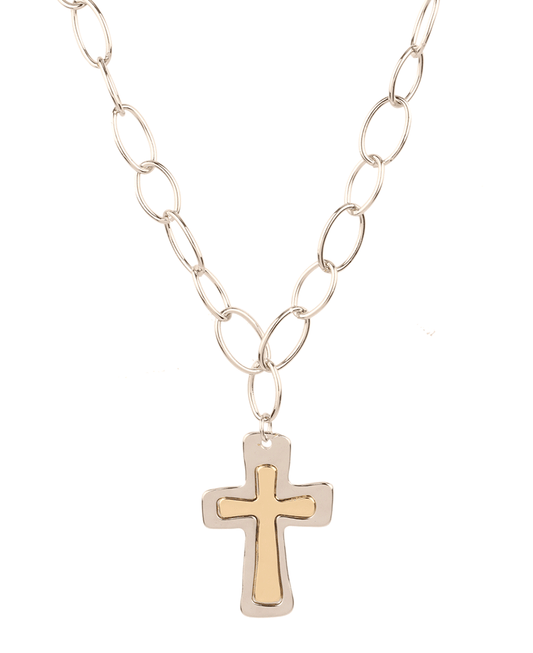 Metal Cross Link Necklace - 18"