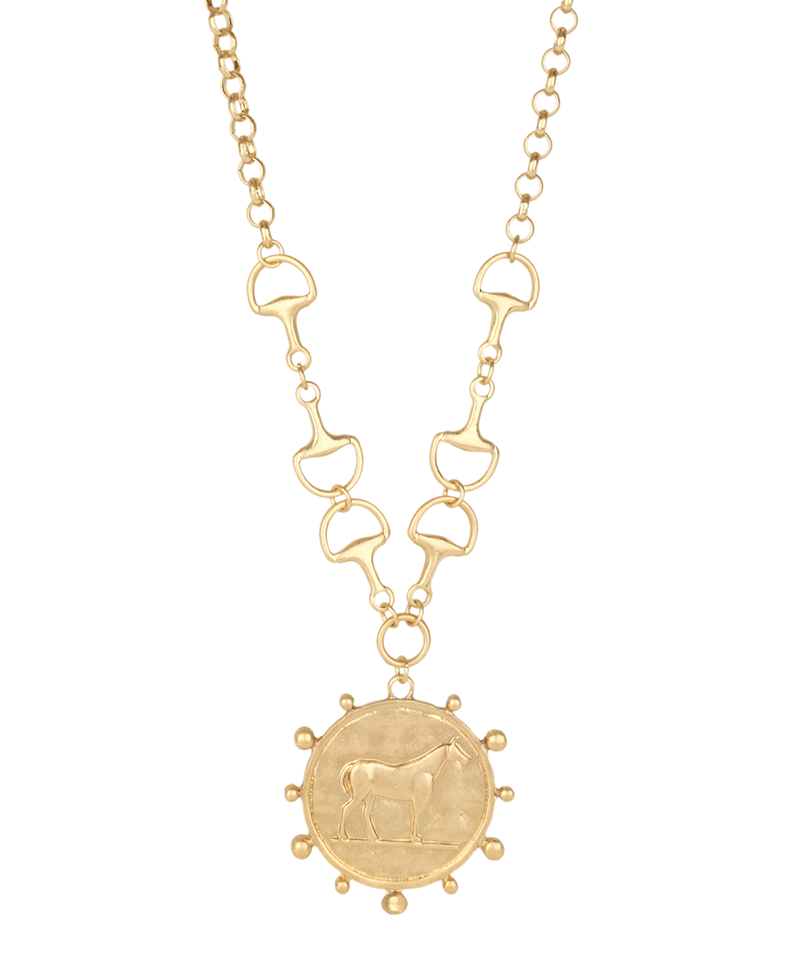 Horse Medallion Horsebit Link Necklace - 16"