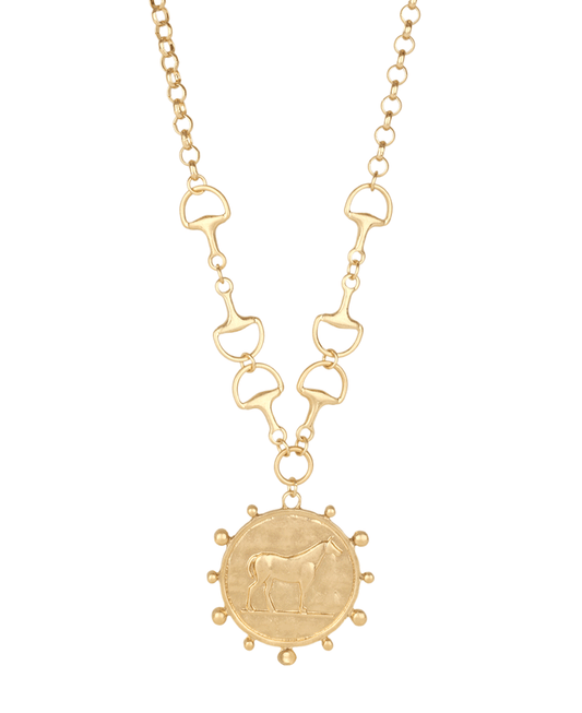 Horse Medallion Horsebit Link Necklace - 16"