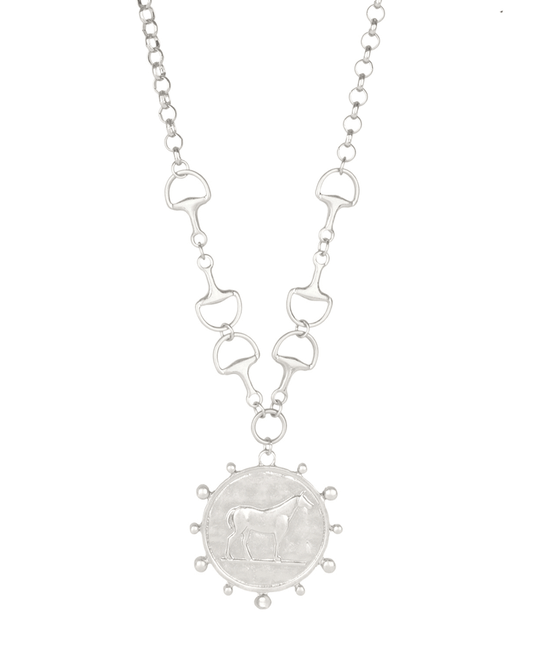 Horse Medallion Horsebit Link Necklace - 16"