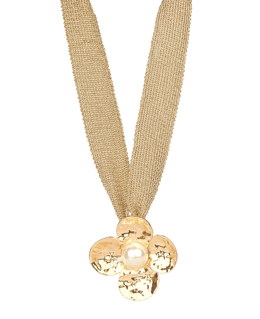 Metal Flower Fabric Necklace - 18"