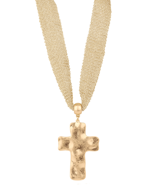 Metal Cross Fabric Necklace - 18"
