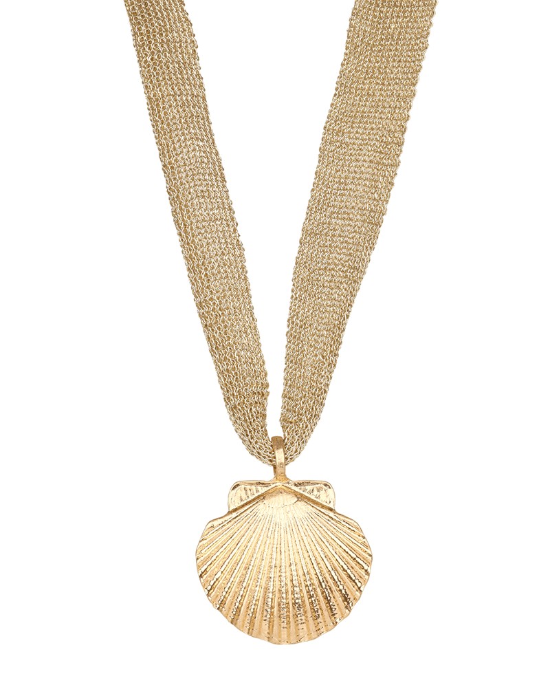 Metal Sea Shell Fabric Necklace - 18"