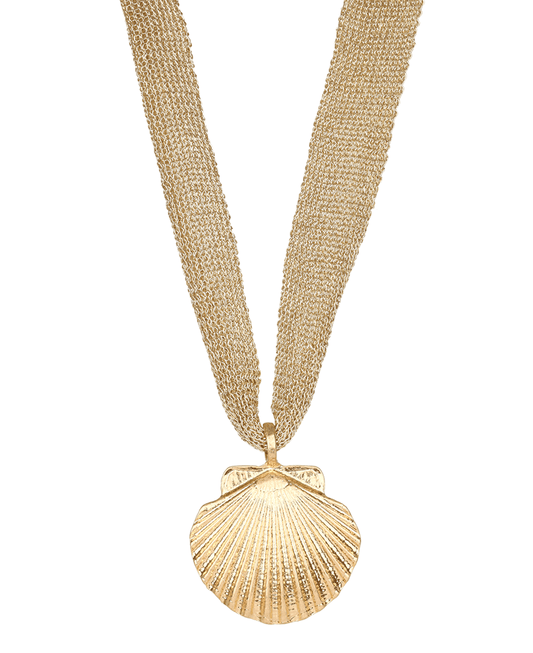 Metal Sea Shell Fabric Necklace - 18"