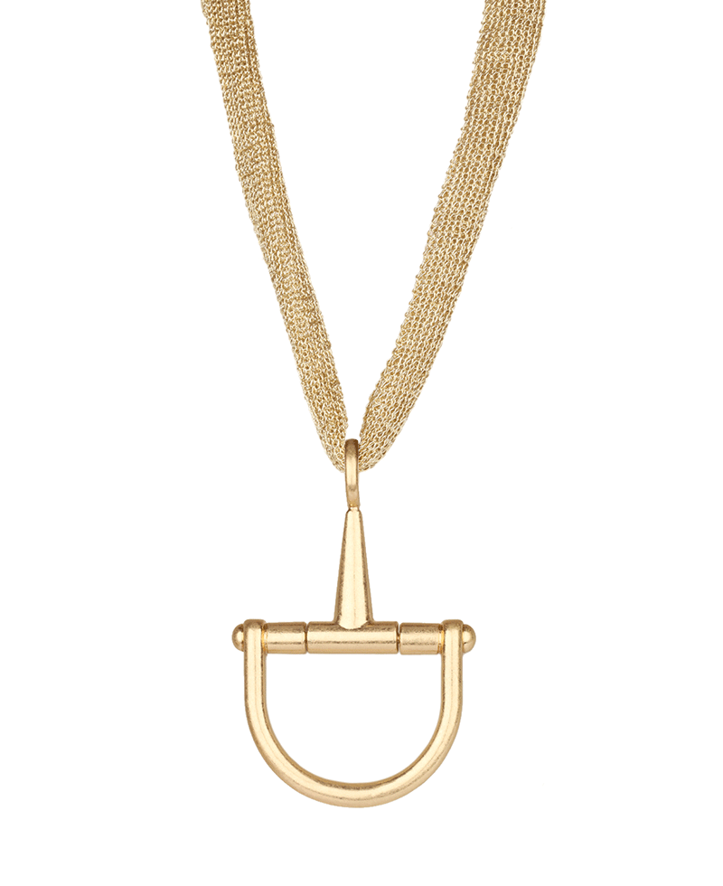 Metal Horsebit Fabric Necklace - 18"