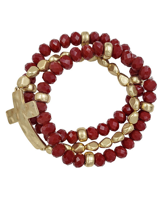 3 Strands Glass w/ Cross Stretch Bracelet