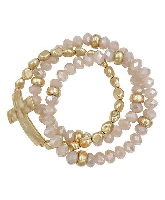 3 Strands Glass w/ Cross Stretch Bracelet