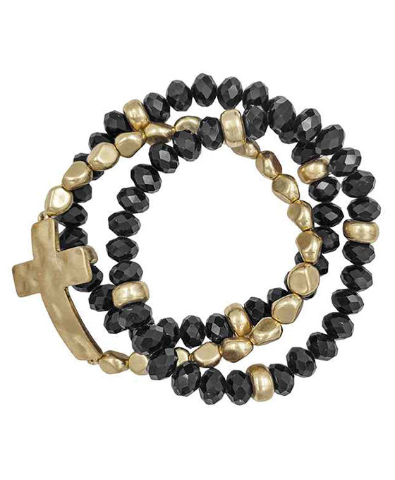 3 Strands Glass w/ Cross Stretch Bracelet