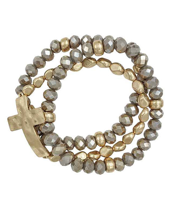 3 Strands Glass w/ Cross Stretch Bracelet