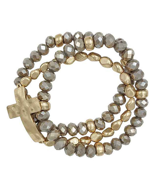 3 Strands Glass w/ Cross Stretch Bracelet