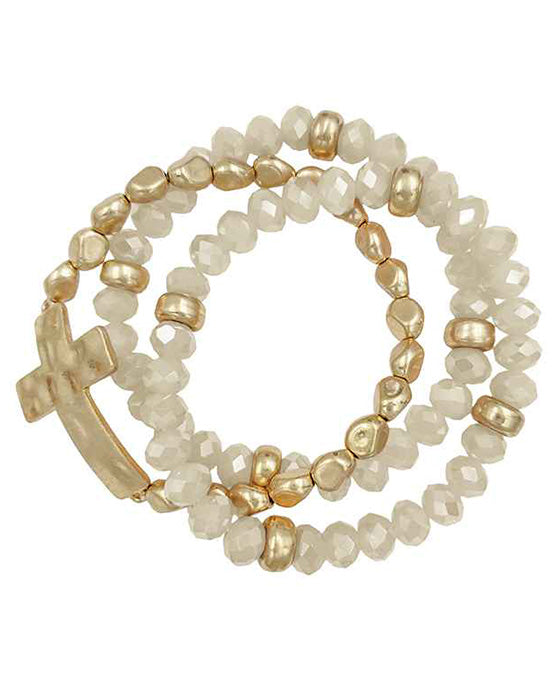 3 Strands Glass w/ Cross Stretch Bracelet