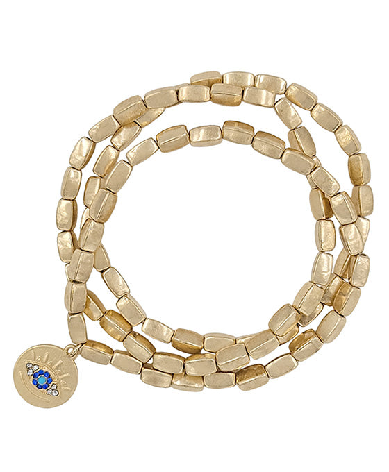 Evil Eye Metal Beads Stretch Bracelet
