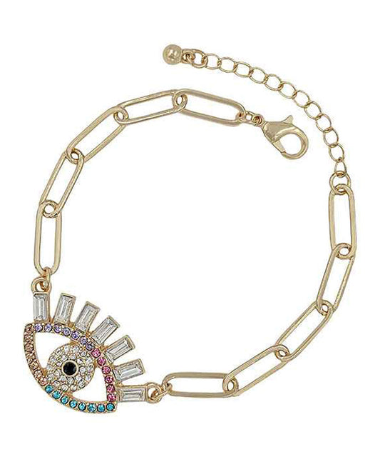 Evil Eye Pave Glass Chain Bracelet
