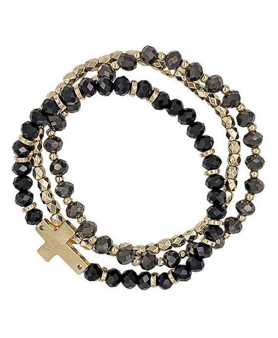 Glass & Metal 3 Set Stretch Bracelet