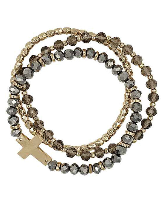 Glass & Metal 3 Set Stretch Bracelet