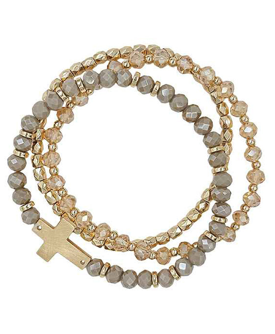 Glass & Metal 3 Set Stretch Bracelet