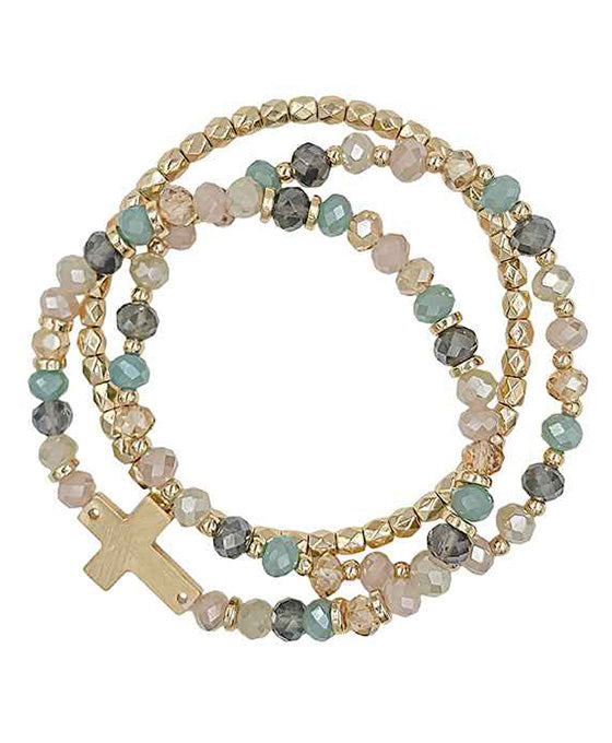 Glass & Metal 3 Set Stretch Bracelet
