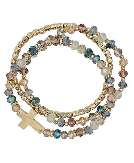 Glass & Metal 3 Set Stretch Bracelet