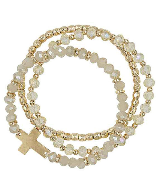 Glass & Metal 3 Set Stretch Bracelet