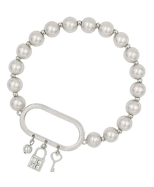 Paved Lock & Key Metal Ball Bracelet