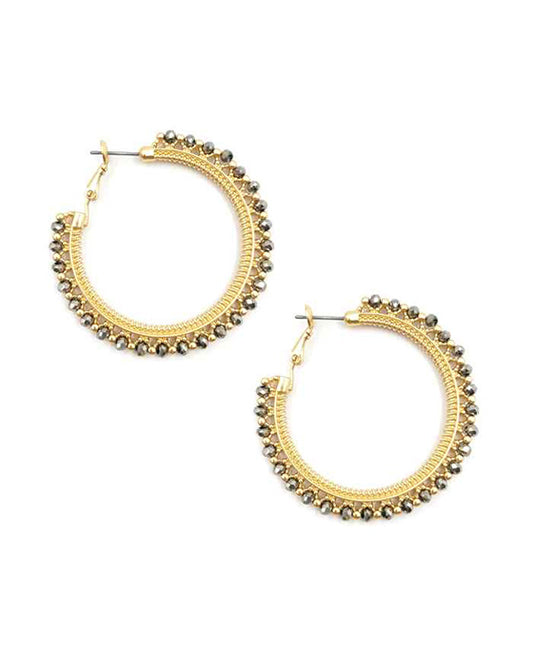 Glass Round Metal Hoop Earring