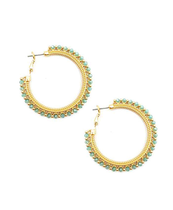 Glass Round Metal Hoop Earring