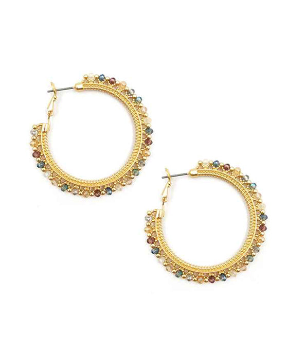 Glass Round Metal Hoop Earring