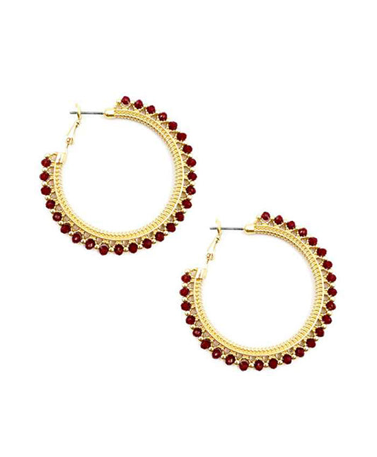 Glass Round Metal Hoop Earring