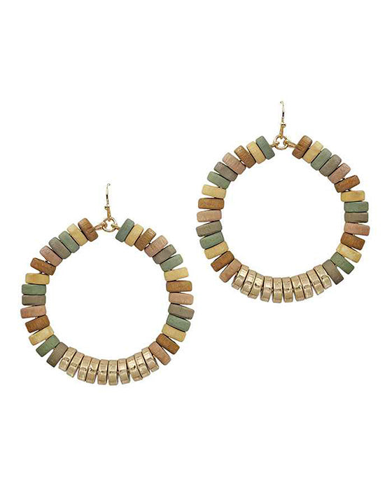 Wood Beads Circle Earring