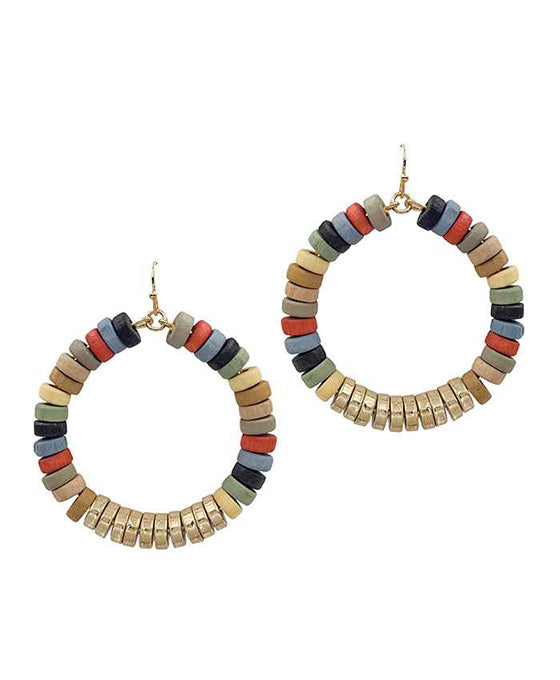 Wood Beads Circle Earring