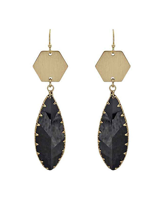 Crystal & Hexagon Metal Earring