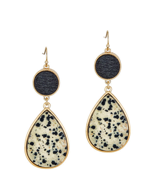 Wood Teardrop Stone Earring