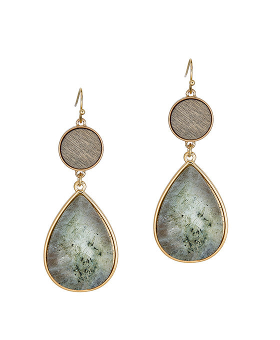 Wood Teardrop Stone Earring
