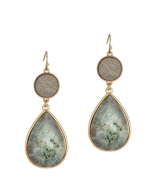 Wood Teardrop Stone Earring