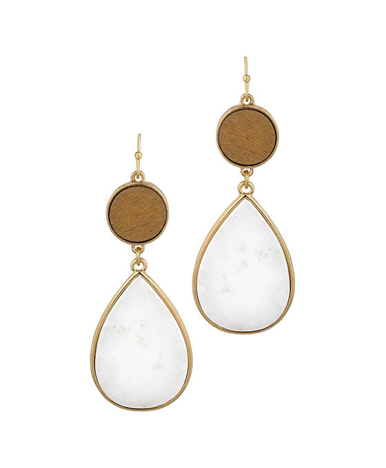 Wood Teardrop Stone Earring