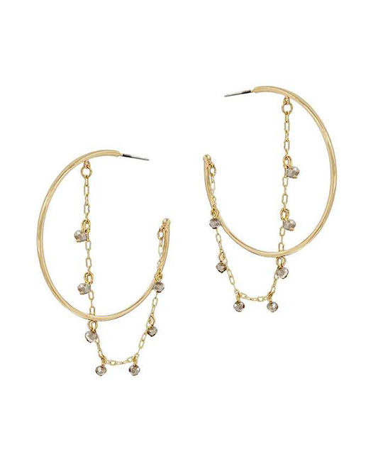 Metal w/ Glass Hoop Earring