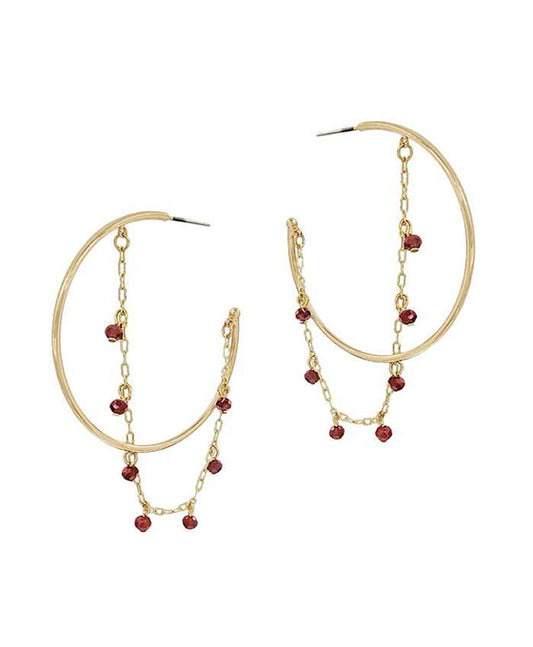 Metal w/ Glass Hoop Earring