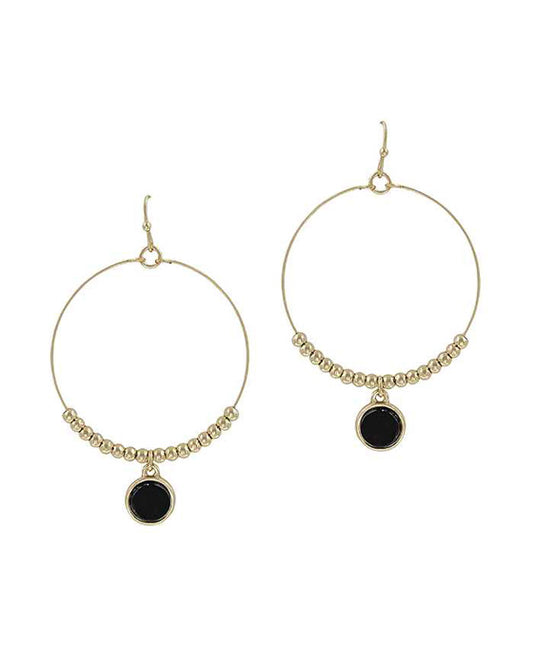 Round Stone Metal Beads Earring