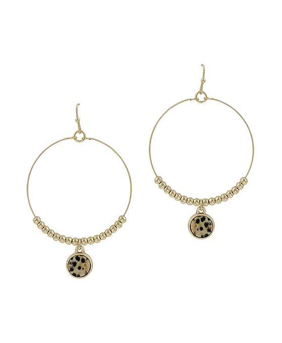 Round Stone Metal Beads Earring