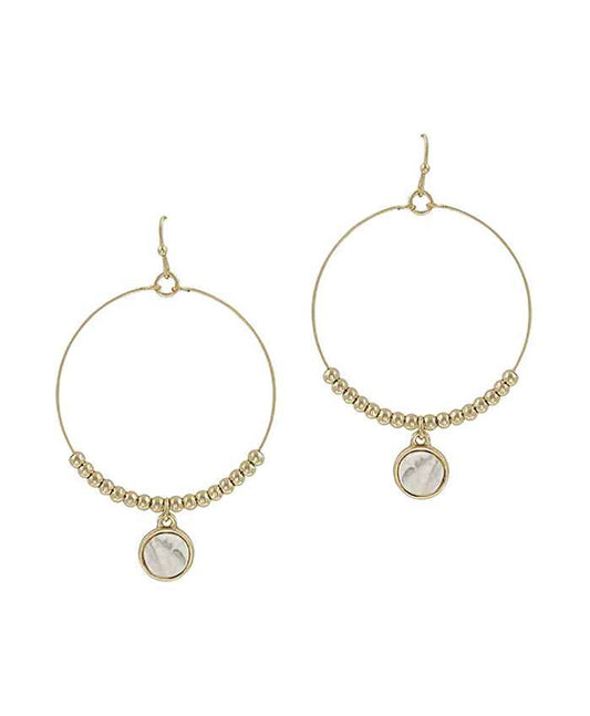 Round Stone Metal Beads Earring